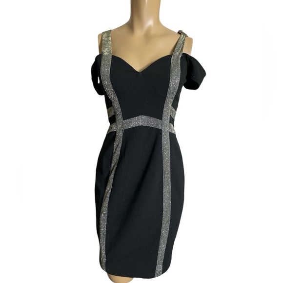 ENTRY night Dress with glitter stuck to the knee with zipper back  size M - Picture 1 of 3